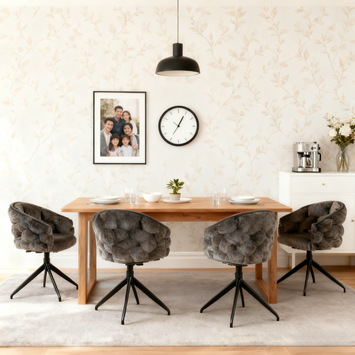 Lot de 4 Gris chaises de luxe en velours 360° pivotantes Chaises ergonomiques modernes à dossier pour salon salle à manger et dressing