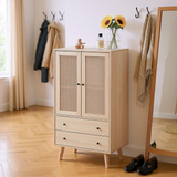 Buffet haut en bois style moderne avec portes en rotin et tiroirs â€?60 x 40 x 120 cm