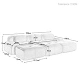 Ensemble de canapés avec accoudoirs incurvés et base antidérapante en tissu velours côtelé doux pour le salon, gris, siège 3 + tabouret 3