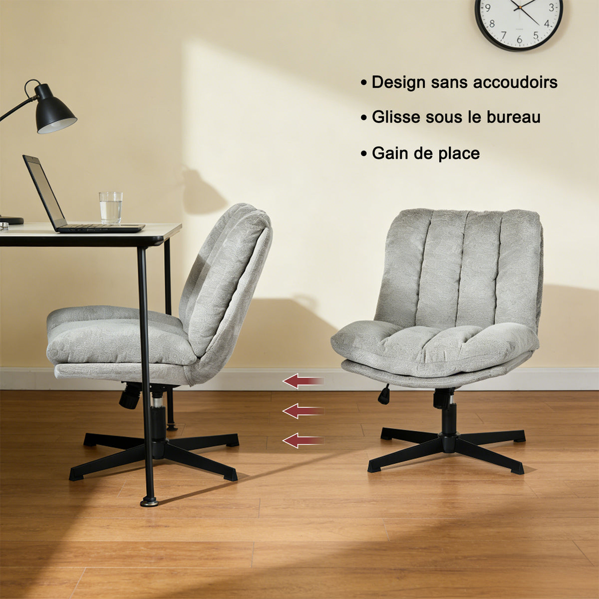 Fauteuil de relaxation réglable et pivotant avec accoudoirs et assise épaisse en chenille gris - CONFOD