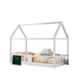Cabin bed children 90x200 cm white in solid wood with blackboard, slatted box spring and safety barriers, without mattresses
