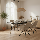 Ensemble de salle à manger comprenant une table extensible et 4 fauteuil en tissu beige