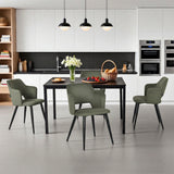 Ensemble table à manger extensible noire et 4 fauteuils en tissu vert de style scandinave