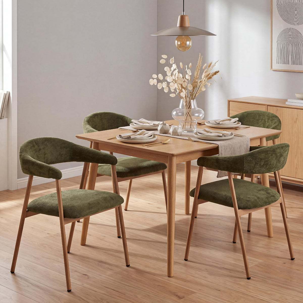 Set of 2 Scandinavian dining room armchairs with beige fabric armrests - Cromwell