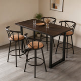 Set von 4 drehenden Industriestangenhocker mit brauner Stoffdatei - Hailey 29