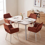 Lot de 4 fauteuils de salle à manger scandinaves avec accoudoirs en chenille terracotta - CROMWELL