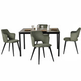 Ensemble table à manger extensible noire et 4 fauteuils en tissu vert de style scandinave