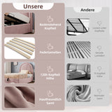 Lit enfant rembourré 90×200 cm (sans matelas) en velours rose avec tête de lit arquée