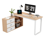 Schlichter Schreibtisch aus Naturholz mit 3 Schubladen und 2 offenen Nischen – 147×100×75,3 cm