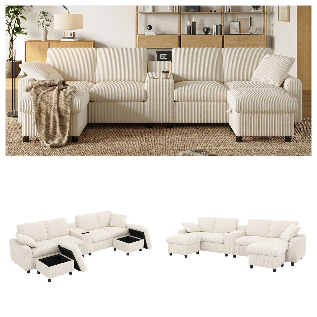 2-seater sofa in beige fabric Scandinavian style - AHBARM