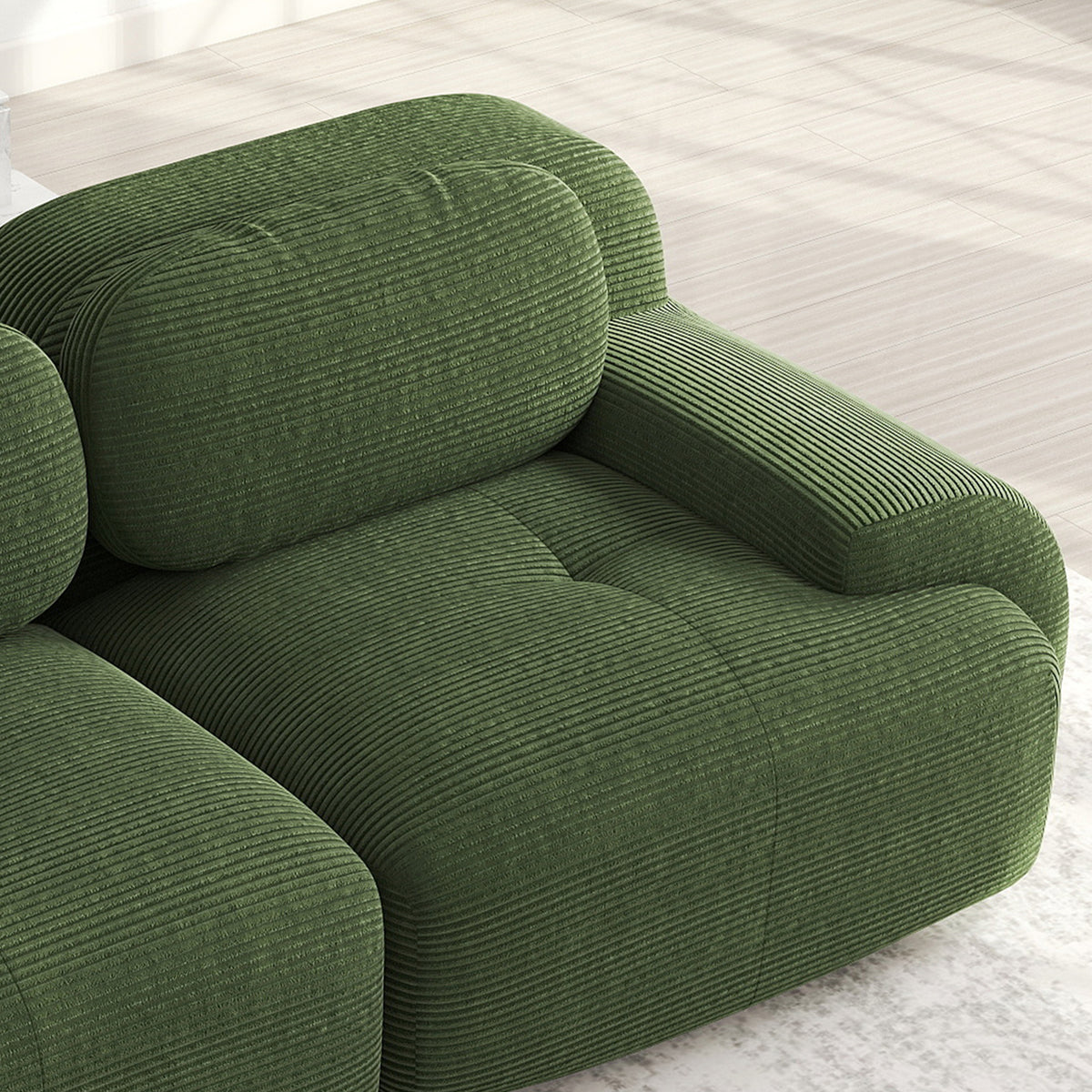 Ensemble de canapés avec accoudoirs incurvés et base antidérapante en tissu velours côtelé doux pour le salon, vert, siège 3 + tabouret 1