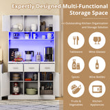 100x40x180 cm Multifunktions -Küchenbuffet in weißem MDF mit Fernbedienungs -LEDs, elektrischen Steckdosen, USB -Anschlüssen, Schubladen und einstellbaren Regalen