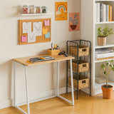 Bureau/table d'ordinateur industriel pliant en bois de chêne et en métal blanc - ASCOLI
