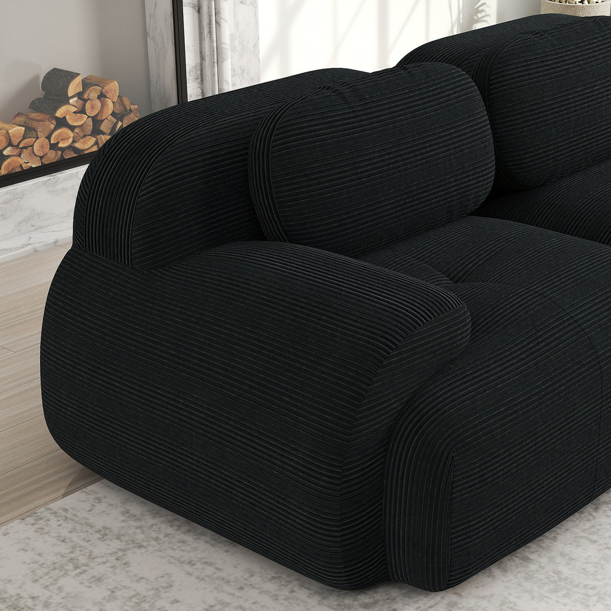 2-seater sofa bed in dark gray fabric with side pockets, modern convertible sofa