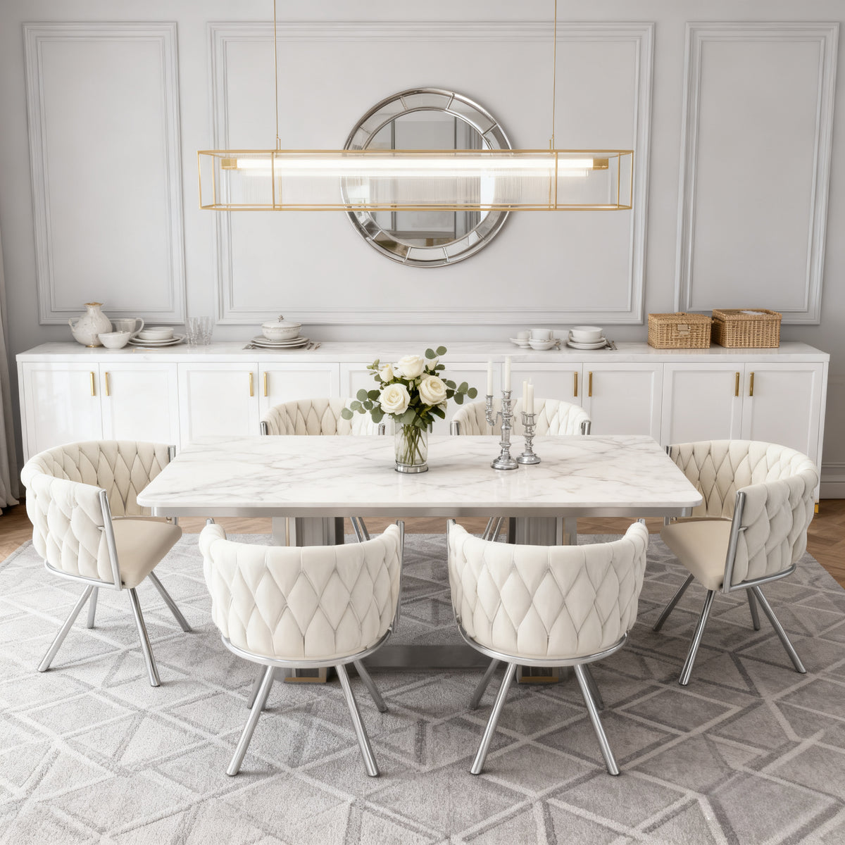 Set of 4 Industrial Style Dining Chairs With Braided File in Beige fabric - Miliana