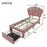Verpacktes Kinderbett 90 × 190 cm mit LEDs und Schubladen, rosa Samt (ohne Matratzen)