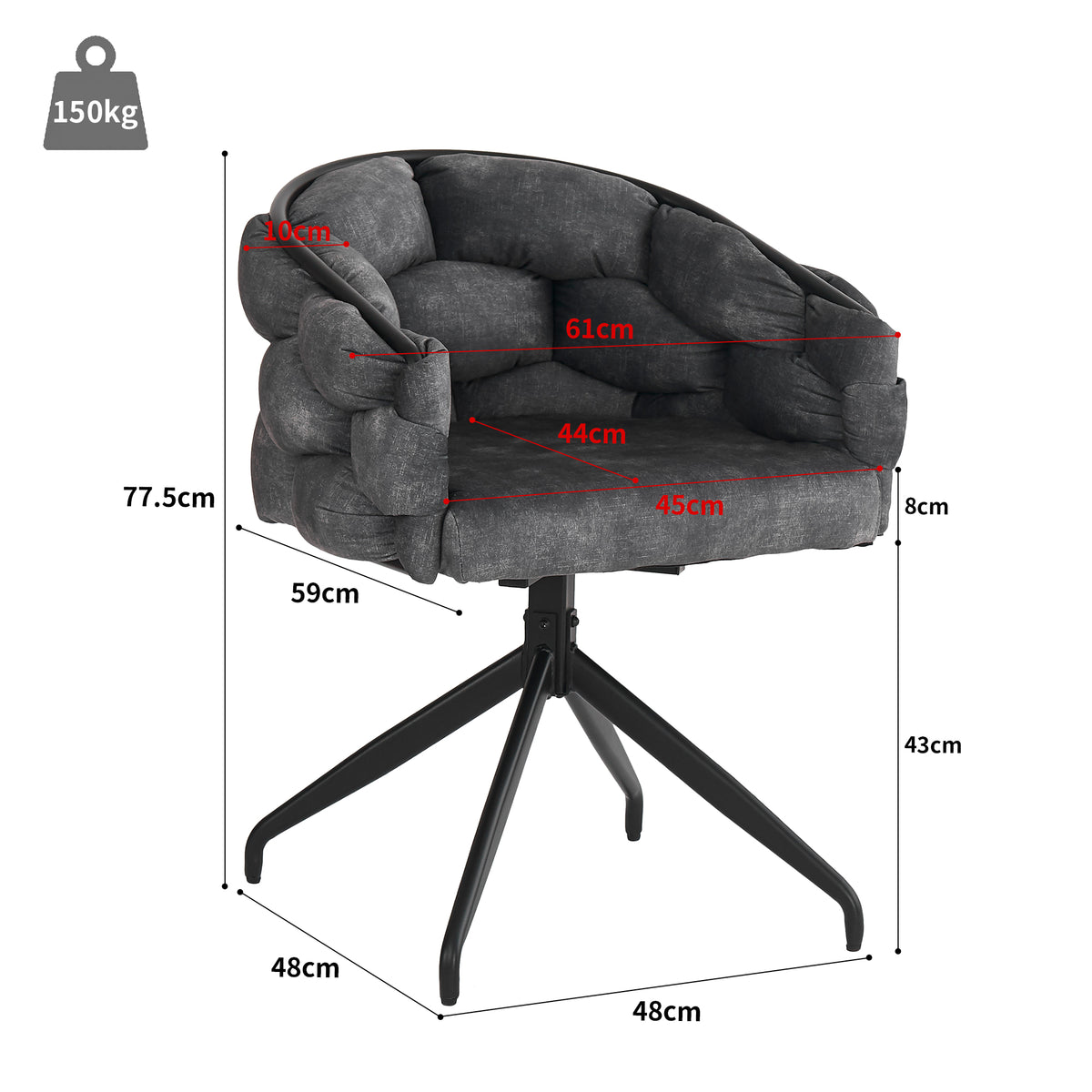 Lot de 6 Gris chaises de luxe en velours 360° pivotantes Chaises ergonomiques modernes à dossier pour salon salle à manger et dressing