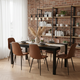 Ensemble table à manger extensible noire avec 6 chaises de salle à manger en PU, style scandinave