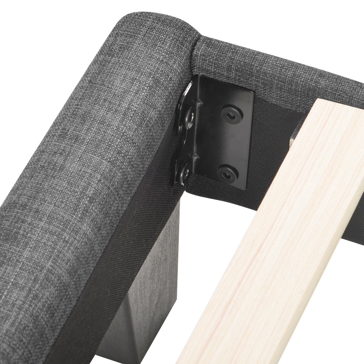 Lit double 140x200 cm en tissu gris avec tête de lit capitonnée et sommier à lattes inclus, design élégant et confortable (matelas non inclus)