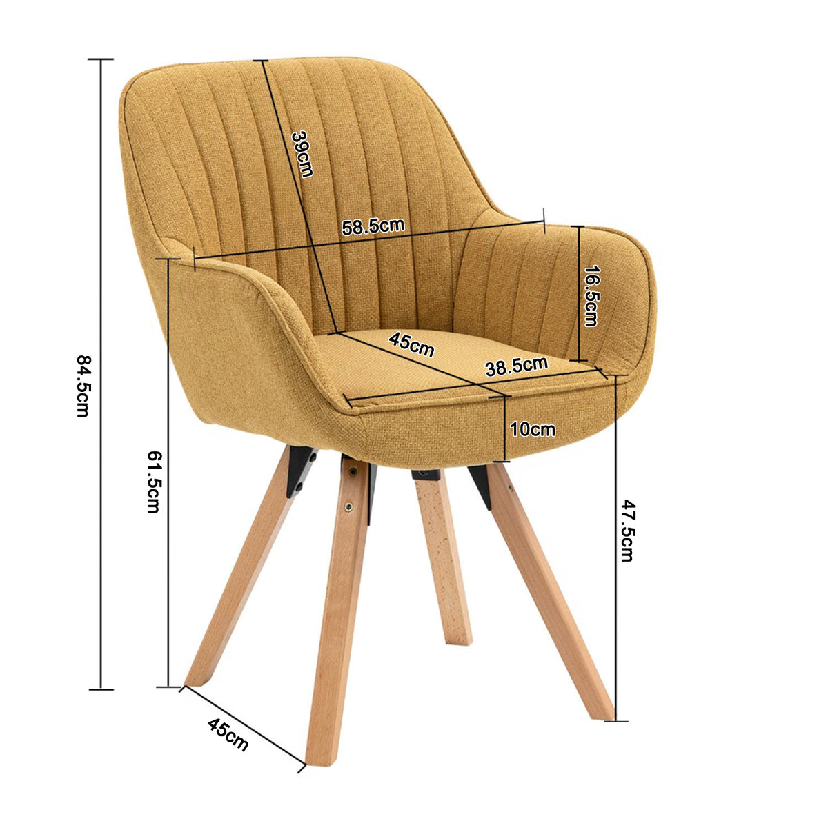 Set of 6 comfortable yellow fabric dining room chairs with 360° swivel - CARSON FABRIC YELLOW 6PCS