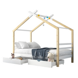 Children's cabin 90x200 cm white and solid wood wood with slatted base and 2 storage drawers (without mattresses)