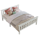 Double bed 140x200 cm in solid white pine wood with slatted box spring - robust and elegant design for adults and children (without mattresses)