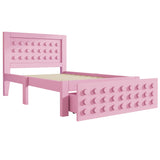 Pink child bed 90x190 cm with storage drawer and creative design in blocks, solid wood frame