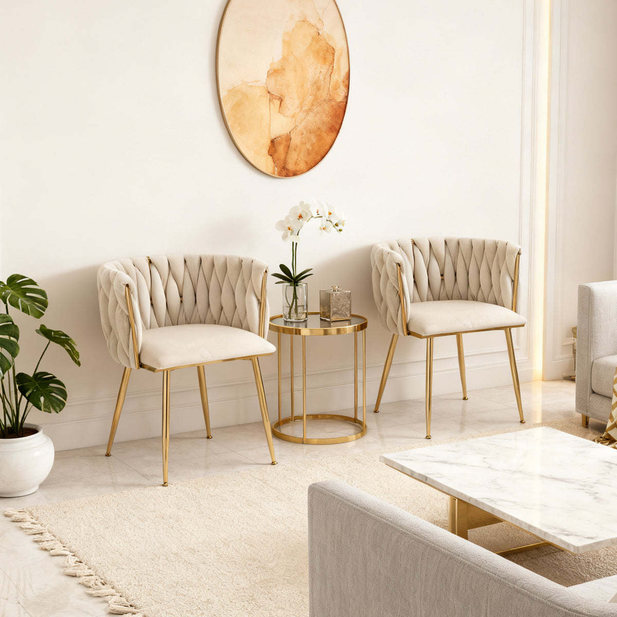 Set of 4 Industrial Style Dining Chairs With Braided File in Beige fabric - Miliana