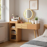 Modern hairdresser with 3 -light LED mirror, large storage space and side glass cabinet, 120x40x90 cm