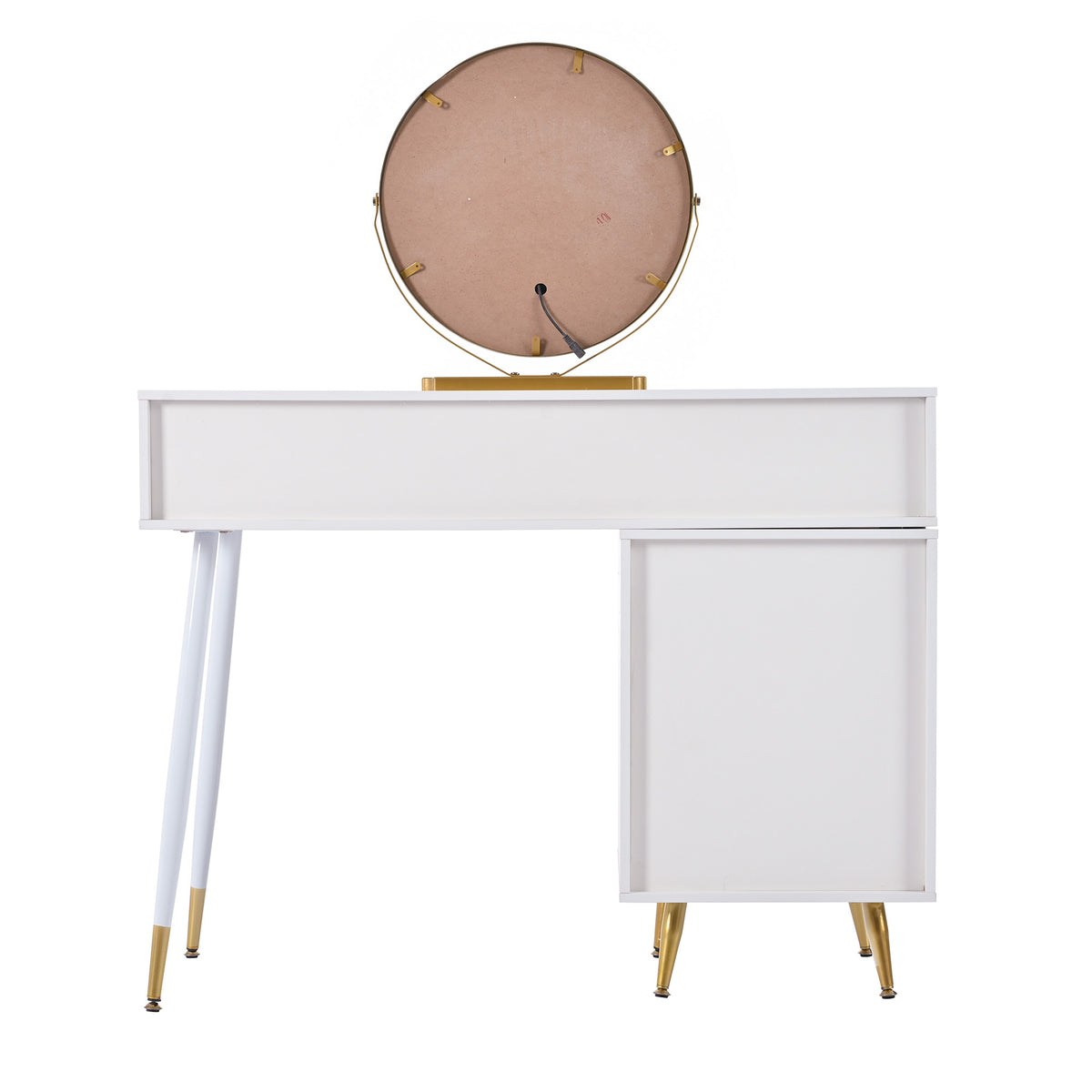White 4-in-1 dressing table with whole mirror and rotary table mirror, padded stool, integrated storage and 3-color LED lighting, 109x36x164 cm