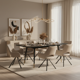 Round Table Table Table Table Timber Ø80 cm with 4 black velvet chairs, modern and comfortable style