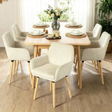 Lot de 6 chaises de salle à manger de style scandinave avec pieds en bois et accoudoirs en velours côtelé beige - ELIA
