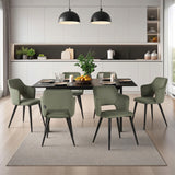 Ensemble table à manger extensible noire et 6 fauteuils en tissu vert de style scandinave