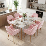 Lot de 6 fauteuils de salle à manger de style scandinave en fausse fourrure rose avec pieds en métal effet bois