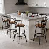 Lot de 6 tabourets de bar industriels pivotants avec dossier en tissu marron - HAILEY 29