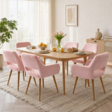 Lot de 6 fauteuils de salle à manger de style scandinave en fausse fourrure rose avec pieds en métal effet bois