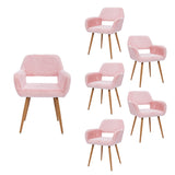 Lot de 6 fauteuils de salle à manger de style scandinave en fausse fourrure rose avec pieds en métal effet bois