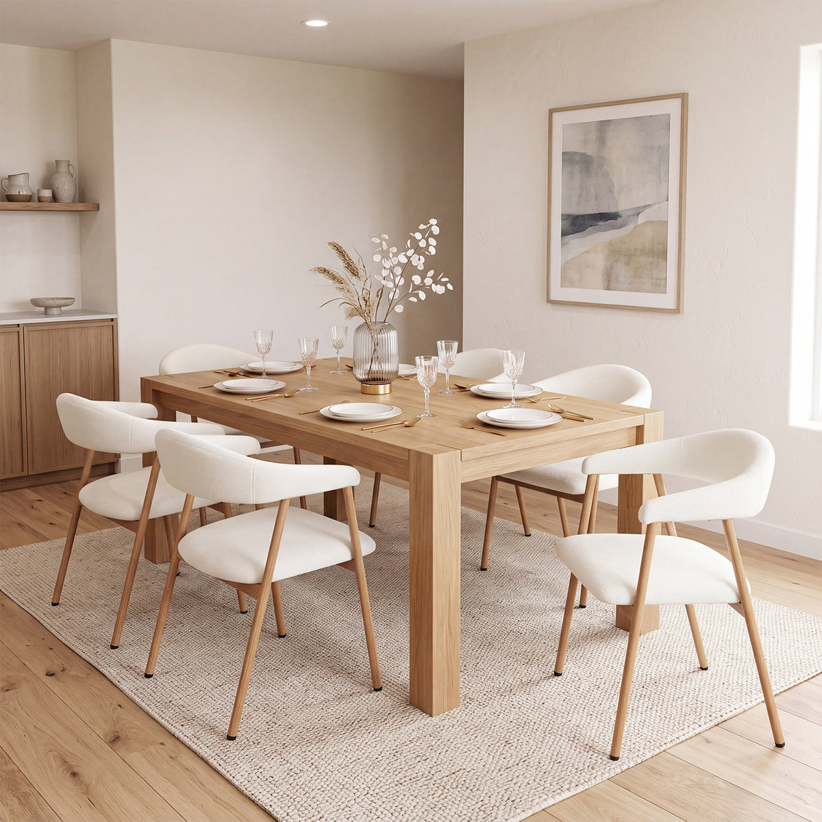 Lot de 6 fauteuils de salle à manger scandinaves avec accoudoirs en tissu beige- BONNIE