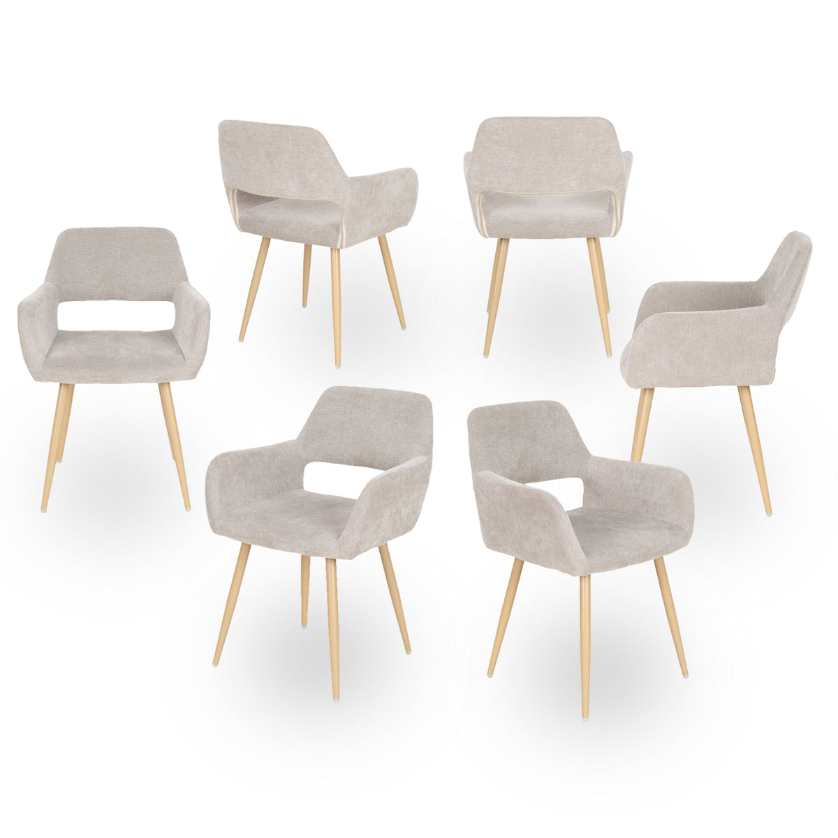 Lot de 6 fauteuils de salle à manger scandinaves avec accoudoirs en tissu beige - CROMWELL
