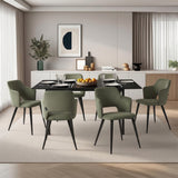 Ensemble table à manger extensible noire et 6 fauteuils en tissu vert de style scandinave