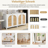 Buffet moderne blanc en MDF avec 4 portes en rotin PE et poignées en métal