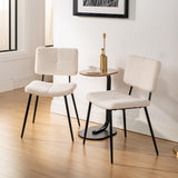 Set of 4 Scandinavian dining room chairs in beige sheepskin fabric - POMONA