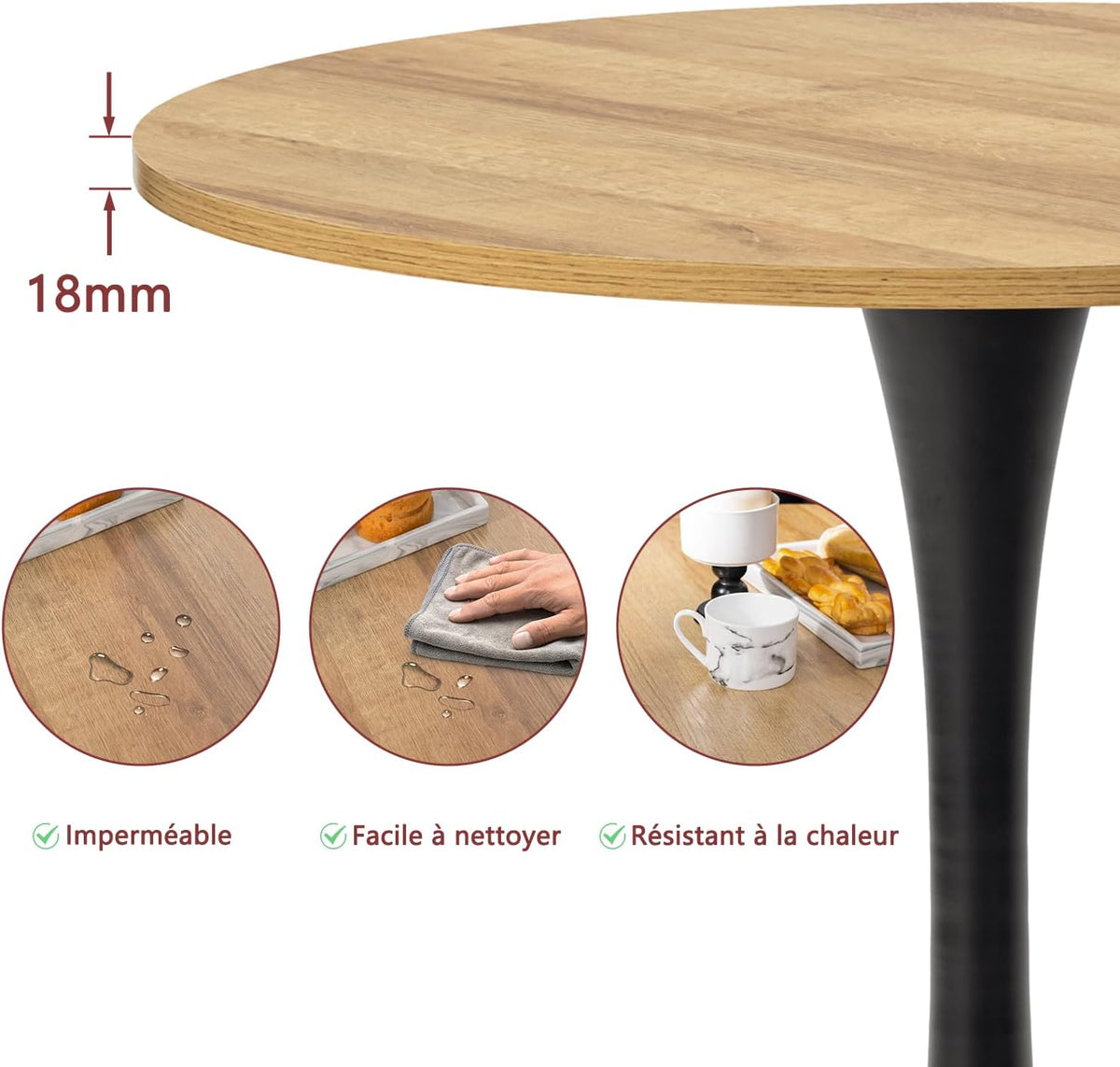 Vintage round dining table 2-4 people in oak and black metal - Clift