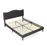 Lit double (140 x 190cm) avec tête de lit capitonnée en tissu gris (matelas non inclus) - LEON
