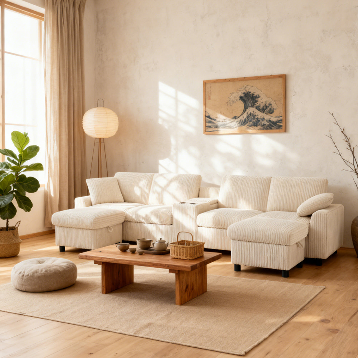 2-seater sofa in beige fabric Scandinavian style - AHBARM