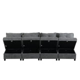 Ensemble de canapés modulables et séparables 4 places avec rangement, revêtu de chenille, gris