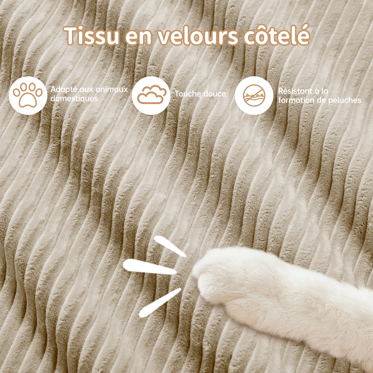 Ensemble de canapés avec accoudoirs incurvés et base antidérapante en tissu velours côtelé doux pour le salon, beige,siège4+tabouret2