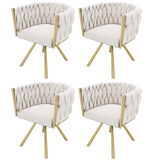 Lot de 4 chaises pivotantes de salle à manger en velours beige avec pieds en métal doré