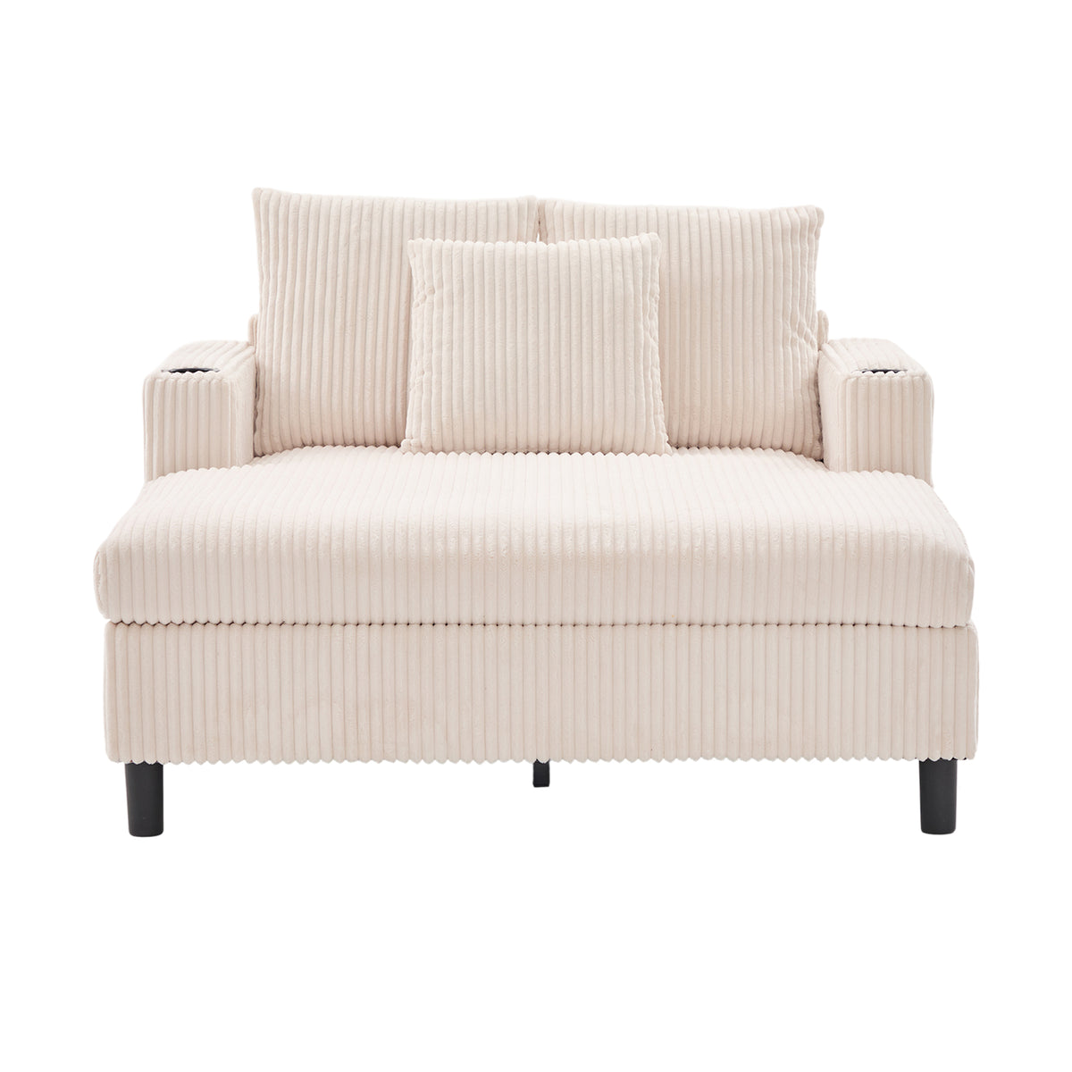 Canapé lounge en velours côtelé souple avec ports USB et éclairage d'ambiance LED, beige