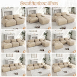 Ensemble de canapés avec accoudoirs incurvés et base antidérapante en tissu velours côtelé doux pour le salon, beige,siège2+tabouret2